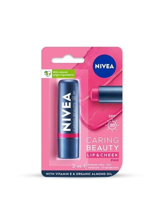 نيفيا بلسم الشفاه المرطب والملون من نيفيا، لون وردي، 4.8 جرام | ملون للشفاه والخدود مع عامل حماية من الشمس SPF 30 - Image 2